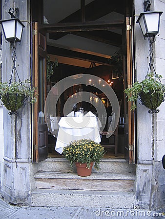 French restaurant â€“ table for two at the window Stock Photo